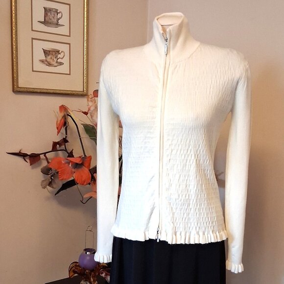 NWT White Knit Zip-Up Long Sleeves Cardigan Knitwear Ladies Sweater - Picture 3 of 6